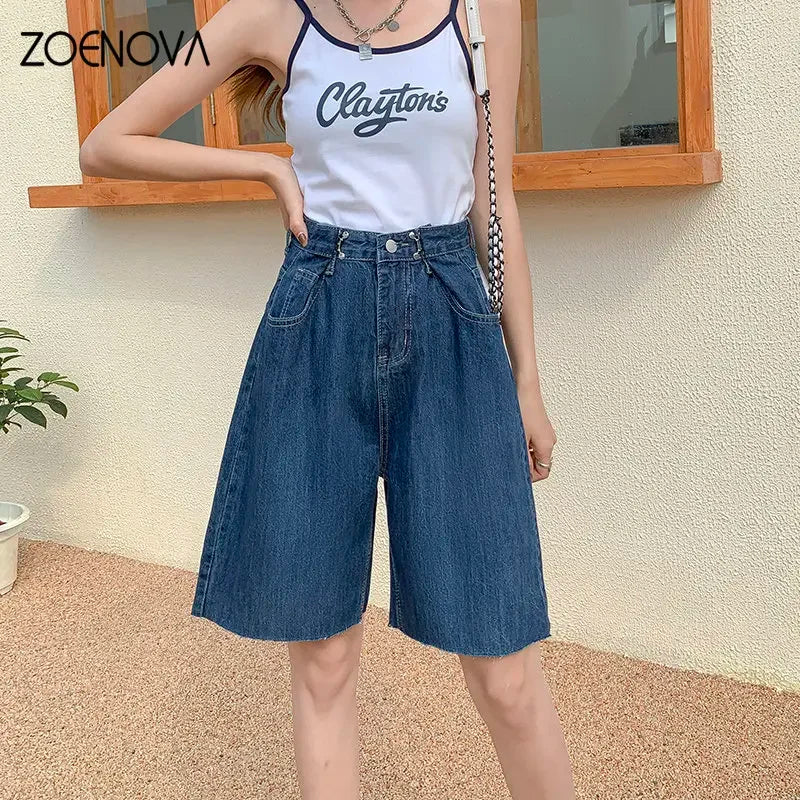 High Waist Five-point Pants Straight Denim Shorts