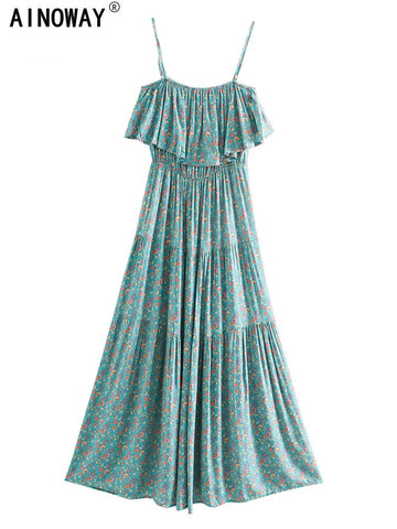 Vintage Chic Floral Print Sleeveless Beach Bohemian Maxi Dress