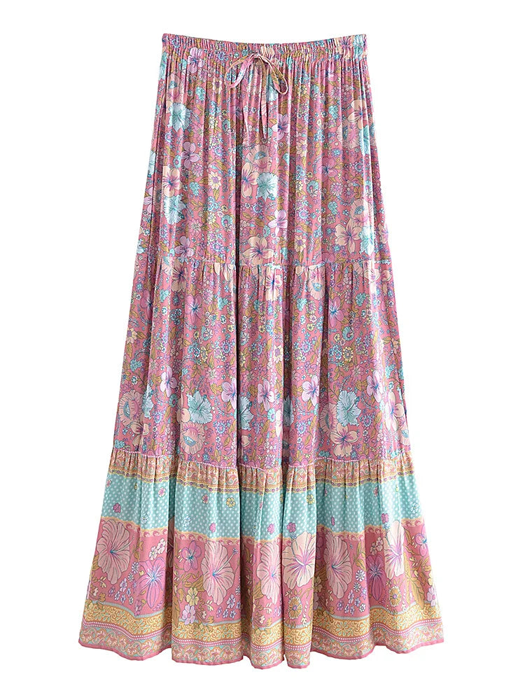 Vintage Chic Summer Tassel Elastic Waist Boho Skirt