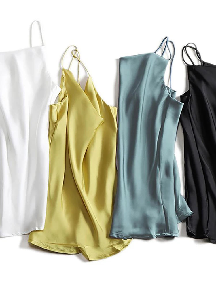 Satin Silk Tank Female Strap Basic Spaghetti Strap Tops