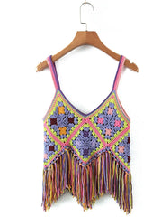 Vintage Crocheted Knitted Tassel Cami Casual Tank Tops
