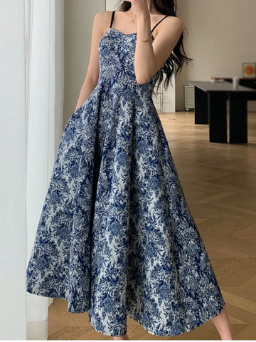 Fashion Floral Casual Midi Dress Slim A-Line Maxi