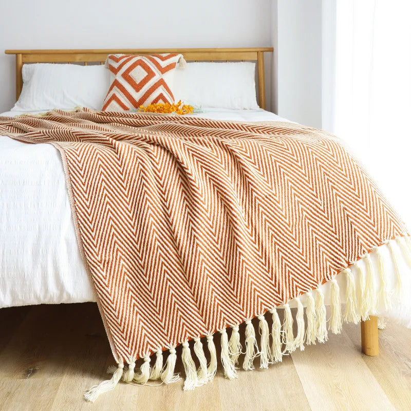 Retro Geometric Knitted Blanket Classic Decor Cover Nordic Style