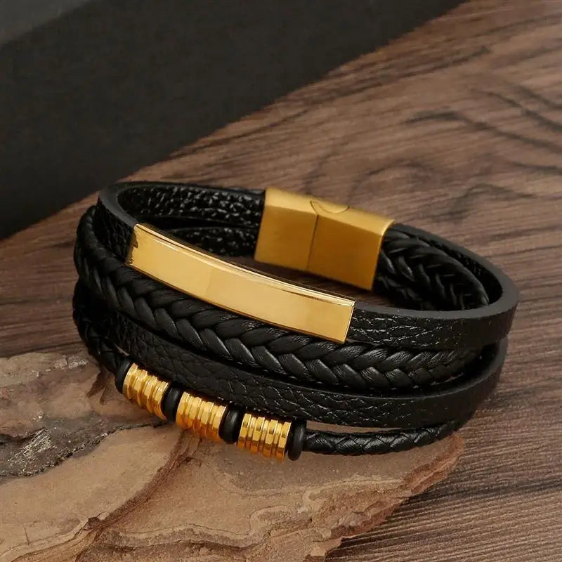 Classic Men's Leather Bracelet Style Hand-woven Multi-layer