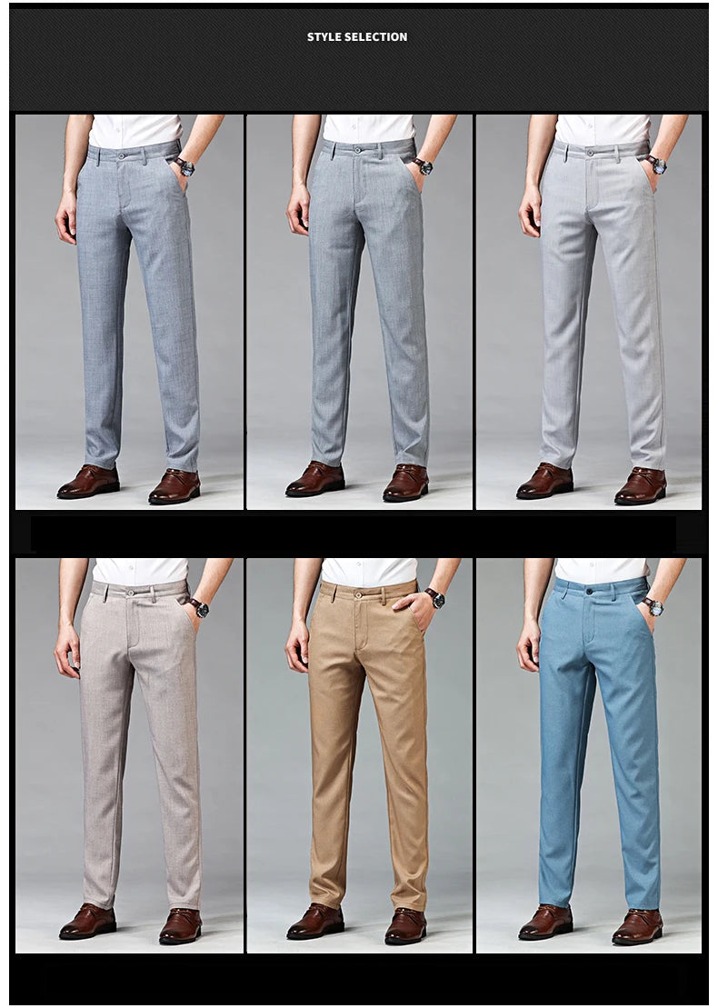 Dress Pants Men Business Office Elastic Trousers