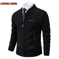 Men Coat Knitted Plush Patchwork Stand Collar