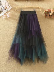 Fashion Contrast Color High Waist Pleated Maxi Skirt