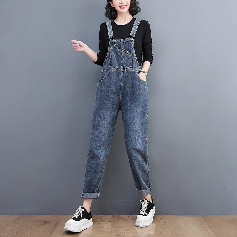 Denim Jumpsuit Women Casual Loose Wide Leg Suspender Baggy Streetwear