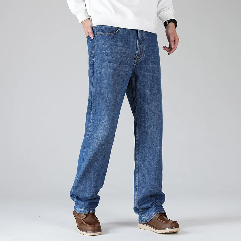 Classic Straight Loose Jeans Retro Fat Plus Size Men's Casual Wide-leg Pants