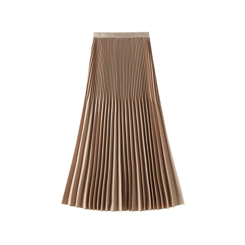 Women's Elegant Solid Color Pleated High Waist A-Line Midi Skirts