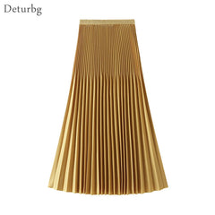 Women's Elegant Solid Color Pleated High Waist A-Line Midi Skirts