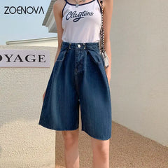 High Waist Five-point Pants Straight Denim Shorts