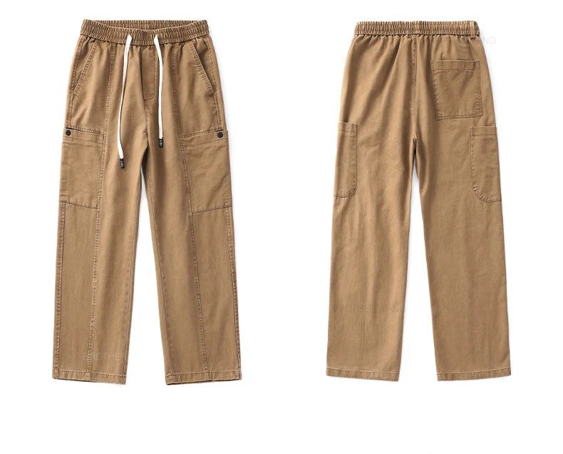 Style Fashion Men's Baggy Khaki Cargo Pants Cotton Outdoor Style