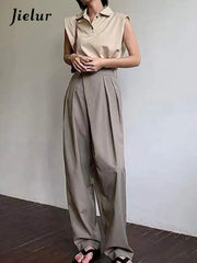 Khaki Wide Leg Women's Pants Baggy Classic Pants Vintage Office