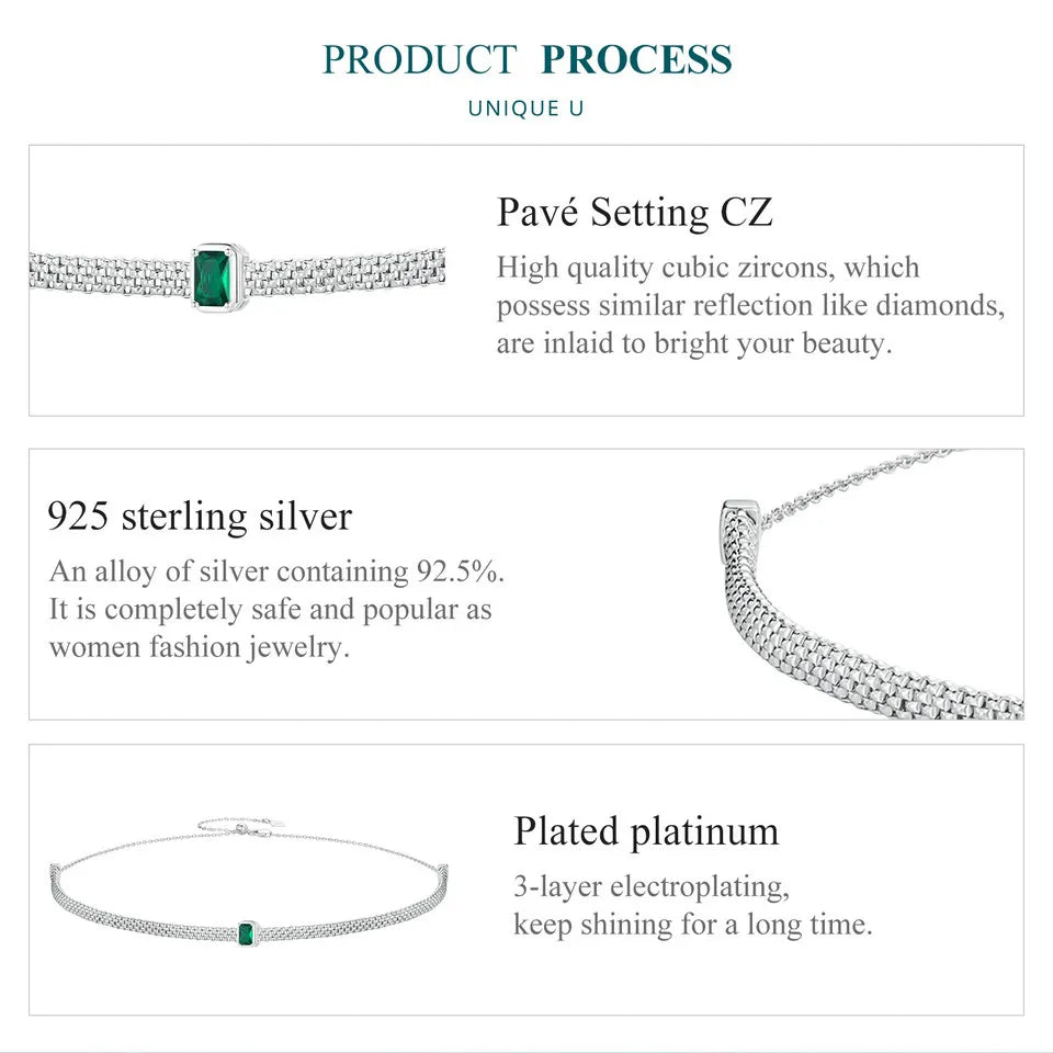 Rectangle Green Charms Simple Knitted Mesh Choker Necklace