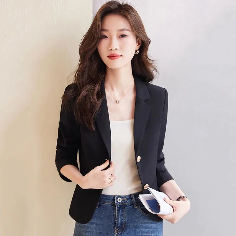 Cropped Blazers Jacket Women Chic Single-Breasted Office Blazer