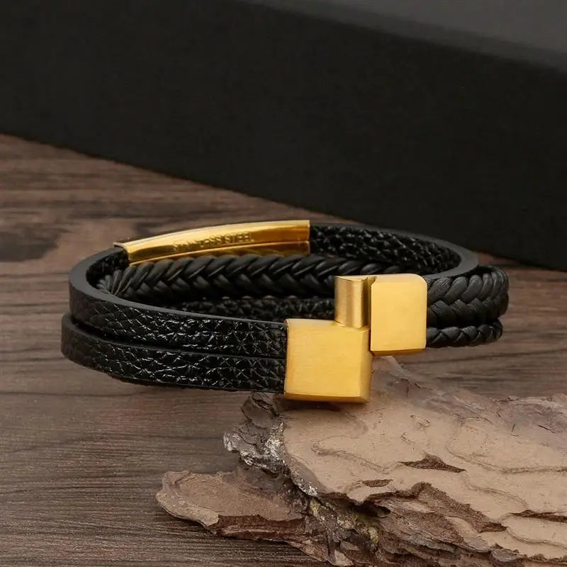 Classic Men's Leather Bracelet Style Hand-woven Multi-layer