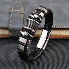 Punk Men Bracelet Leather Bracelet Stainless Steel Clasp Magnet