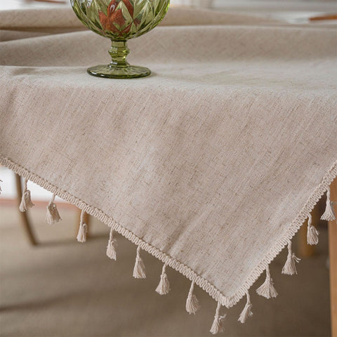 Linen blend Tablecloth Rectangle Tassel Table  Decoration