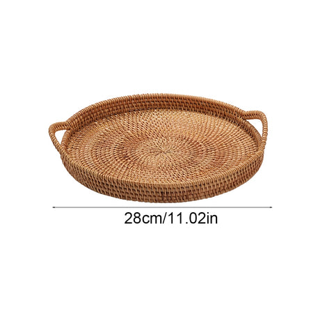 Rattan Serving Tray Round Woven Wicker Basket Decorative