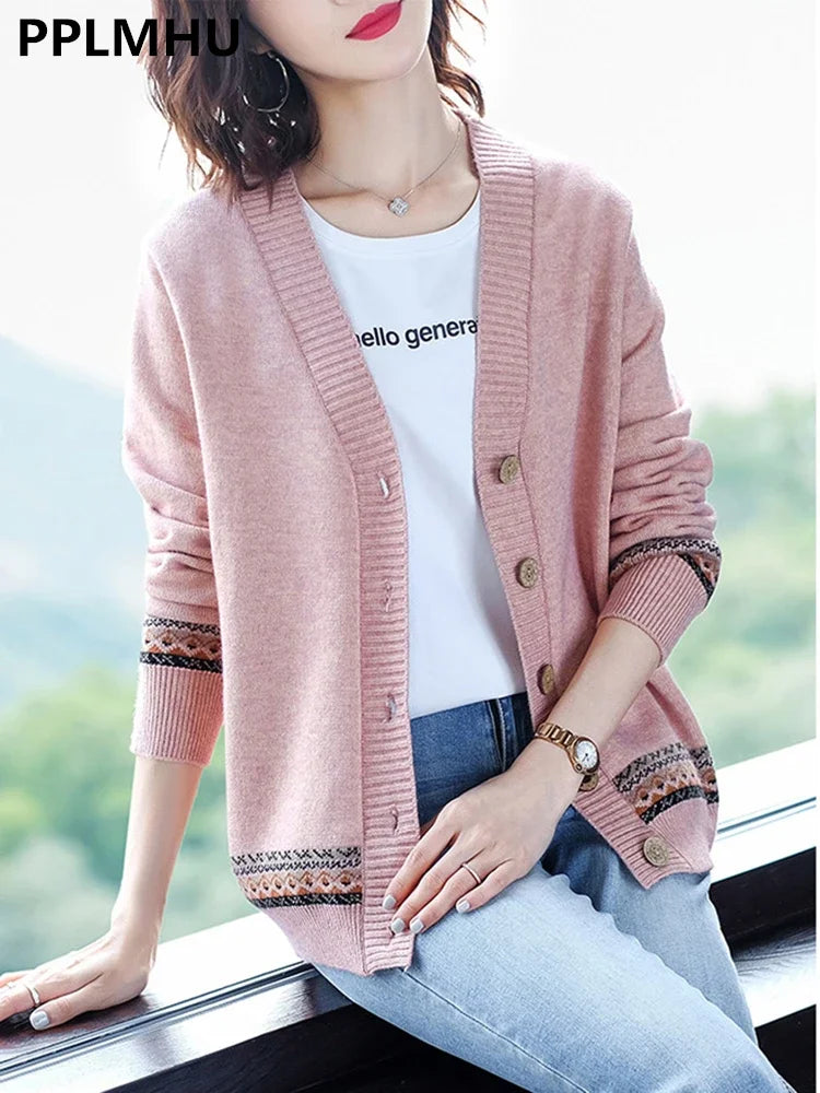 Printed Sweaters Cardigan Causal Slim Knitted Gilet Jackets