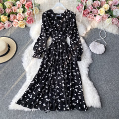 Fashion Cherry Print Women Dress Vintage Slim Waist