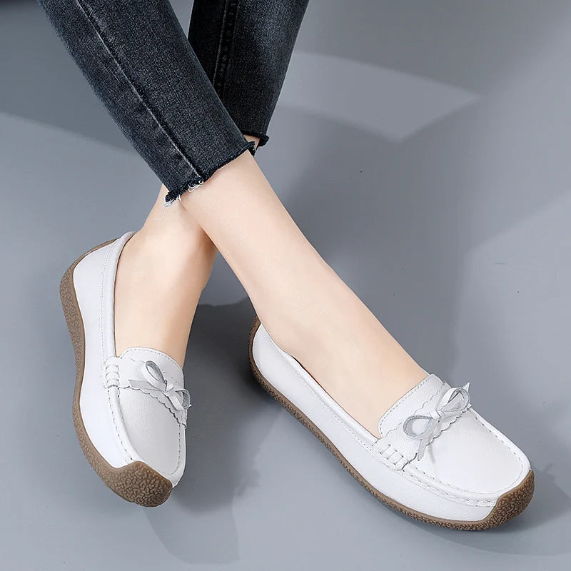 Casual sneakers women shoes genuine leather comfortable slip-on flats