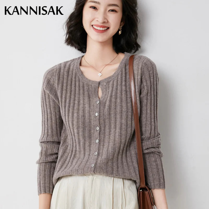 Women's Cardigans O-neck Single Breasted Slim Knitted Tops Solid