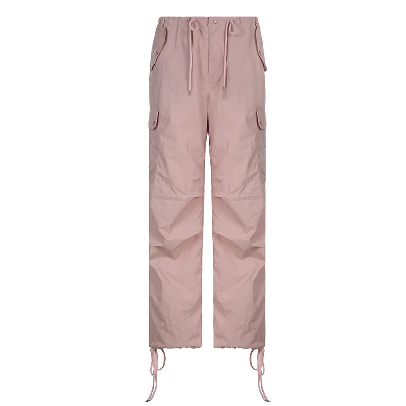 Y2K Shirring Cute Cargo Pants Pockets Baggy Sweatpants