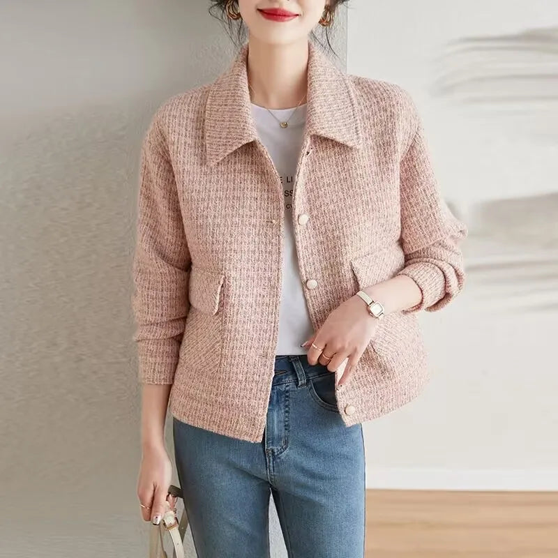 Chic Weave Plaid Tweed Short Jacket Long Sleeve Top Fashion