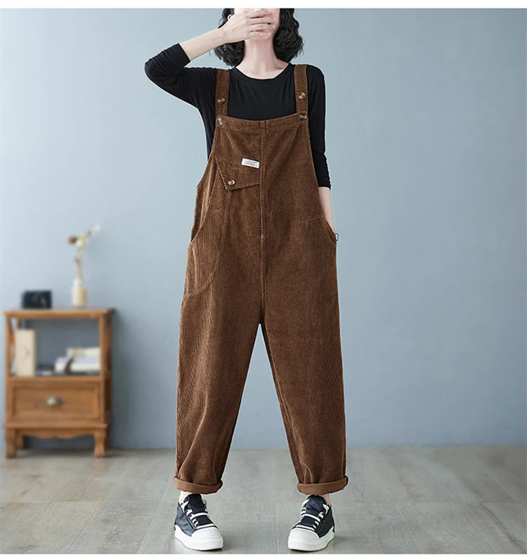 Fashion Corduroy Women Romper Casual Streetwear Jumpsuits