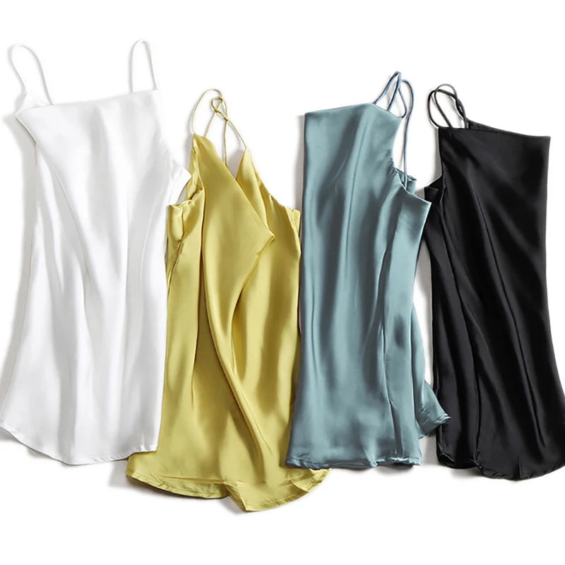 Satin Silk Tank Female Strap Basic Spaghetti Strap Tops