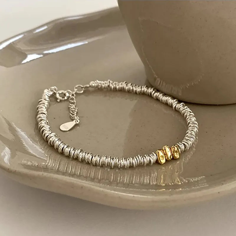 Silver Color Irregular Geometric Beaded Bracelet
