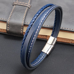 Fashion Leather Bracelets Stainless Steel Clasp Multilayer Braided Rope