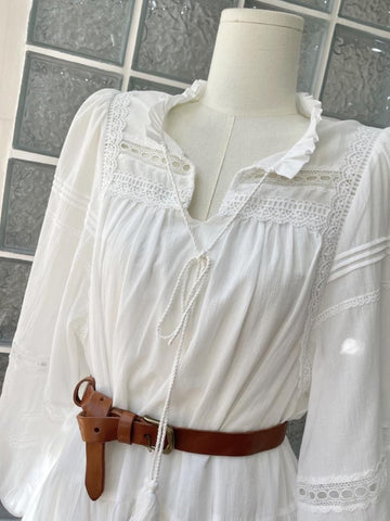 Vintage Chic White Lace Hollow Long Sleeve Bohemian Dress