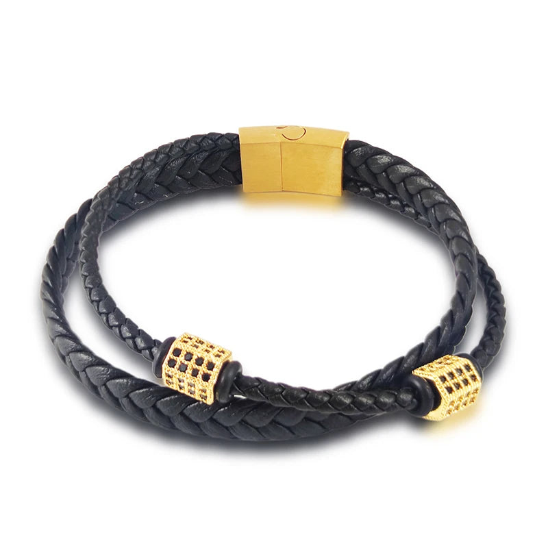 Fashion Braided Rope Woven Multilayer Cross Leather Men Bracelets