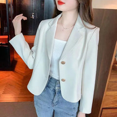 Cropped Blazers Jacket Women Chic Single-Breasted Office Blazer