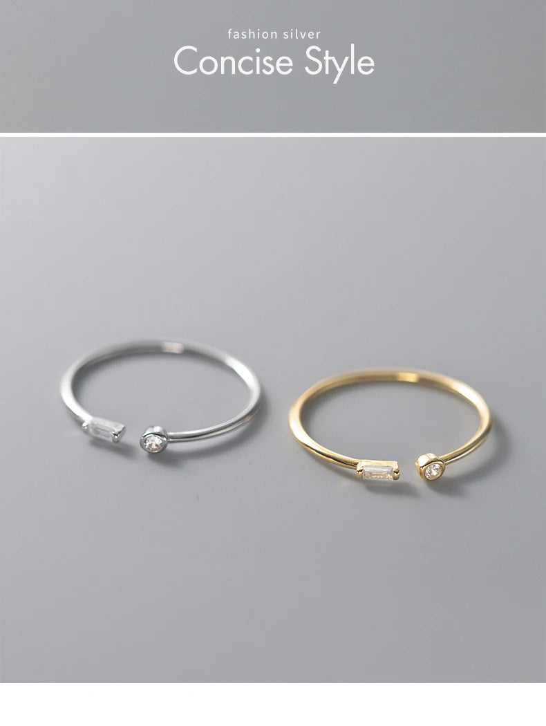 Simple Thin Clear CZ Finger Rings Adjustable Ring