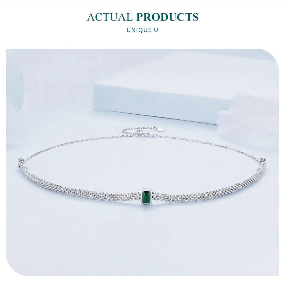 Rectangle Green Charms Simple Knitted Mesh Choker Necklace