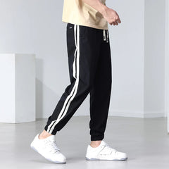 Side Pipeline Pants Elastic Waist Drawstring Men's Trousers