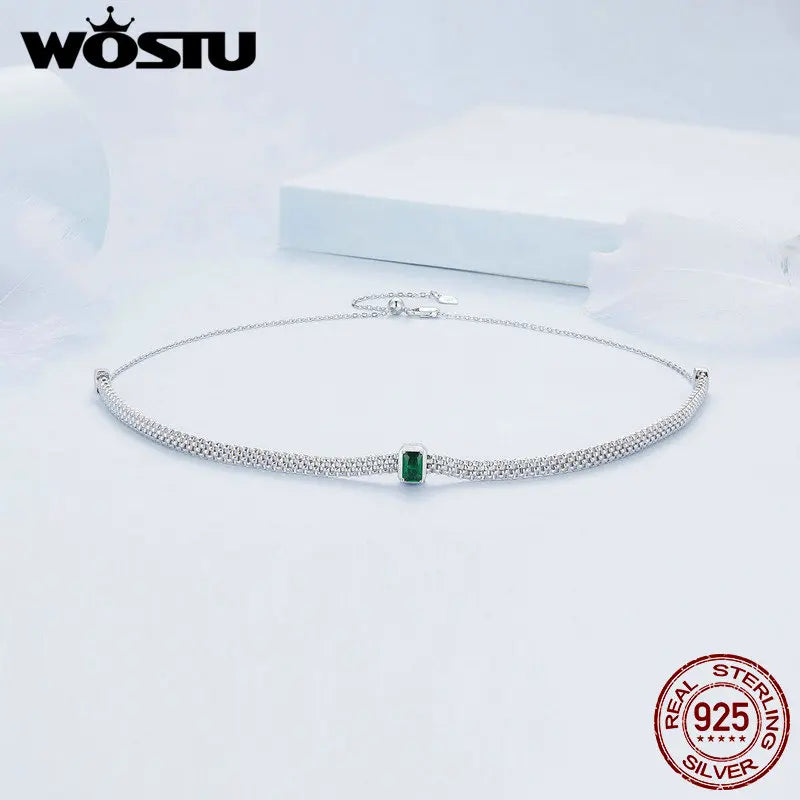 Rectangle Green Charms Simple Knitted Mesh Choker Necklace