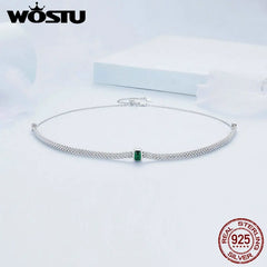 Rectangle Green Charms Simple Knitted Mesh Choker Necklace