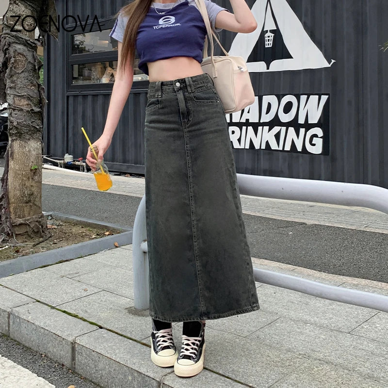 High Waist Midi Denim Skirt Office Ladies Casual Fashion