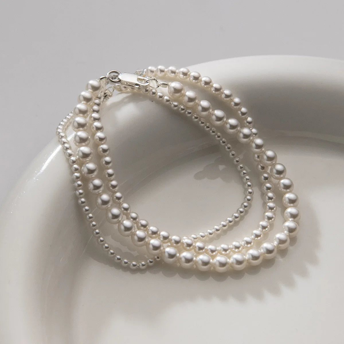 Simple Bracelets For Women Silver Design Geometry Round Pearl