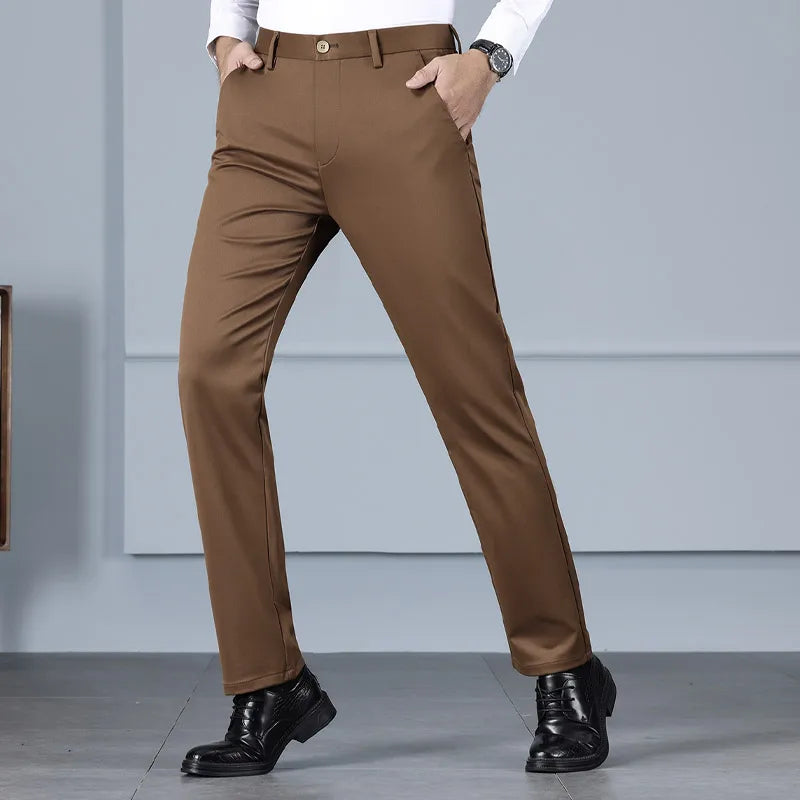 Men's Trousers Classic High Waist Regular Straight Business Casual