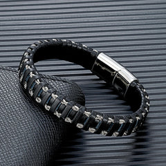 Stainless Steel Link Chain Leather Bracelet Multi-layer Accessories