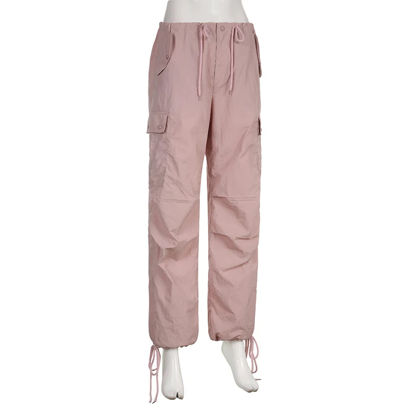 Y2K Shirring Cute Cargo Pants Pockets Baggy Sweatpants