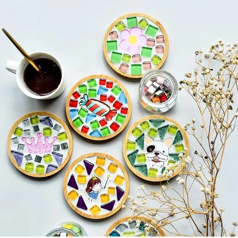Wooden Round Cup Coaster Mosaic Heart Square Coaster Cup Mat