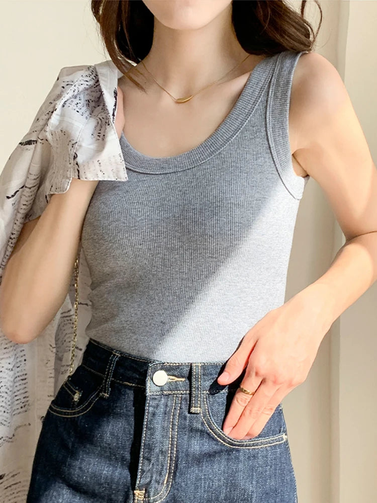 Fashion Crop Top O-neck Sleeveless Tank Tops Camis