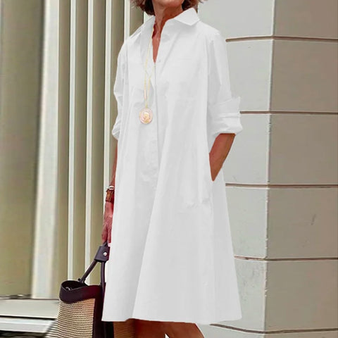 Simple Shirt Dress Casual Solid Color Long Sleeves Fashion